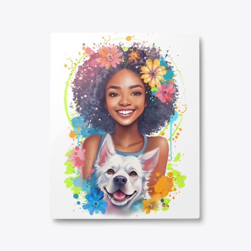 Cute Black Girl With Her Dog 1-1