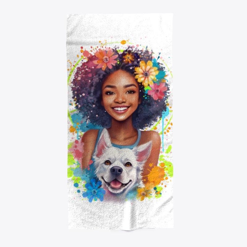 Cute Black Girl With Her Dog 1-1